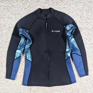 LayaTone Wetsuit Jacket Top Zip 3mm Neoprene Women MEDIUM Black w/Blue Jellyfish